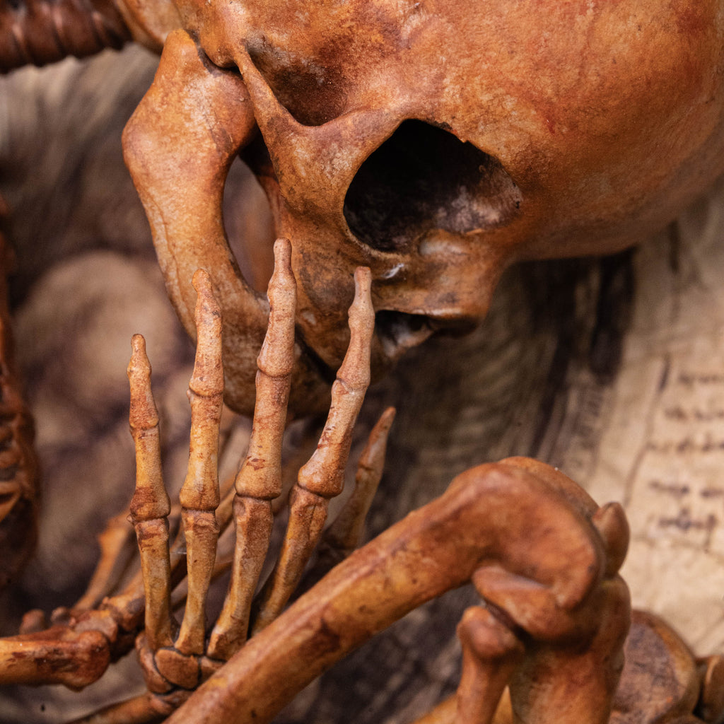 Baby human fetus skeleton on vintage gothic frame.
anatomical accurate model 
human skull
human skeleton
oddities and curiosities 
gothic wall decor
dark academia
WitchCraft collectibles
horror home decor
afterlife art
Creepy tabletop decor