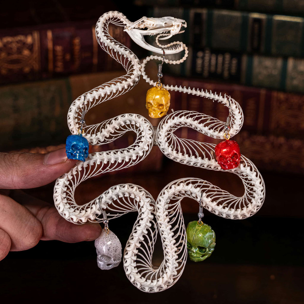Snake skeleton Christmas Tree - Real Viper taxidermy with Skull Ball Ornaments on Gothic Frame Snake skel +Ornament