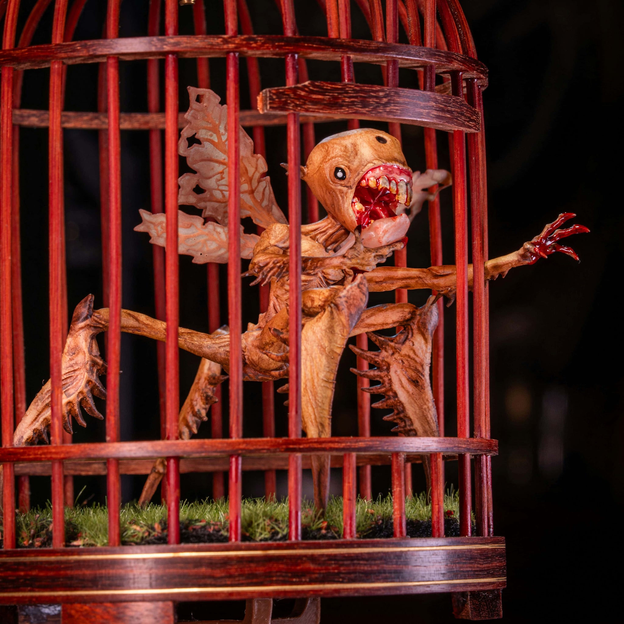 3D Printed Hellboy Tooth Fairy Figurine - in Vintage Bird Cage
