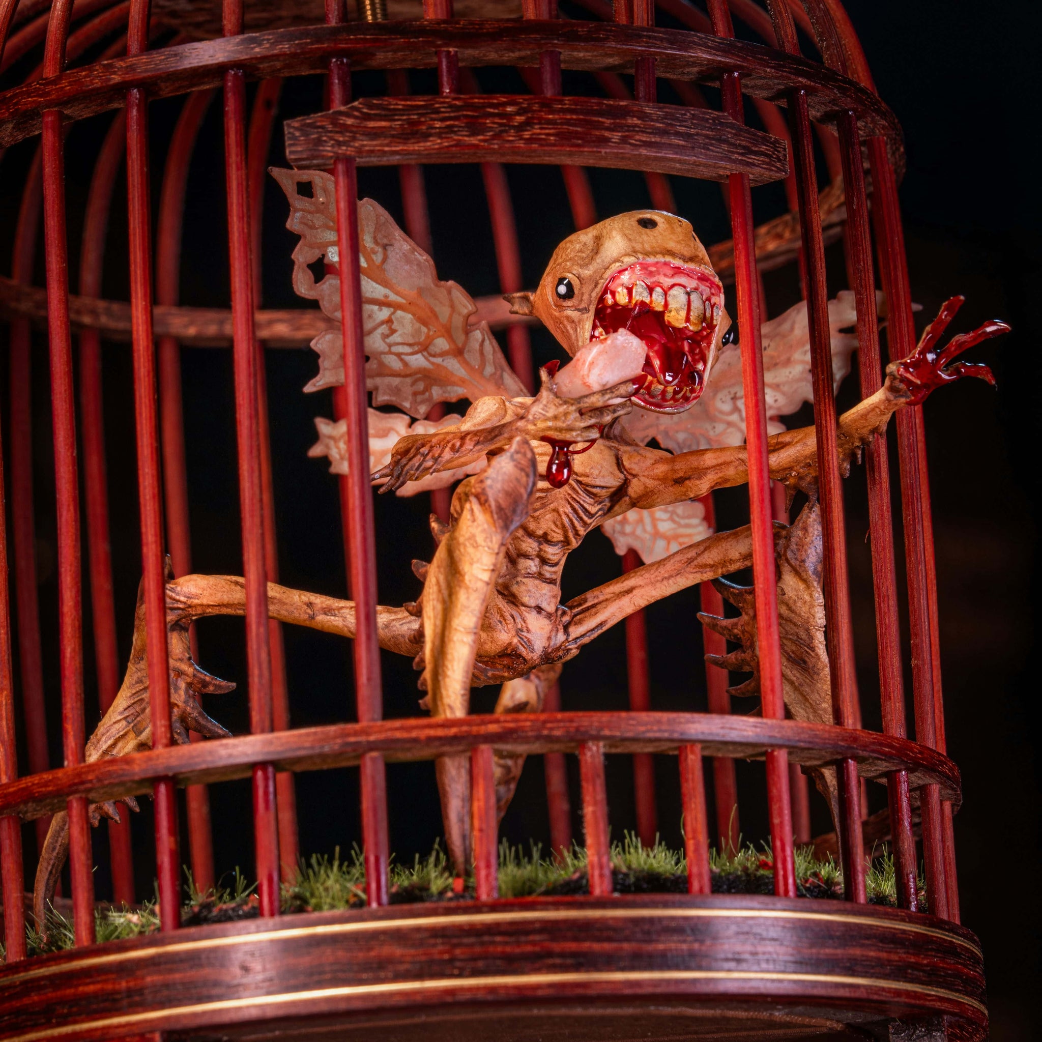 3D Printed Hellboy Tooth Fairy Figurine - in Vintage Bird Cage