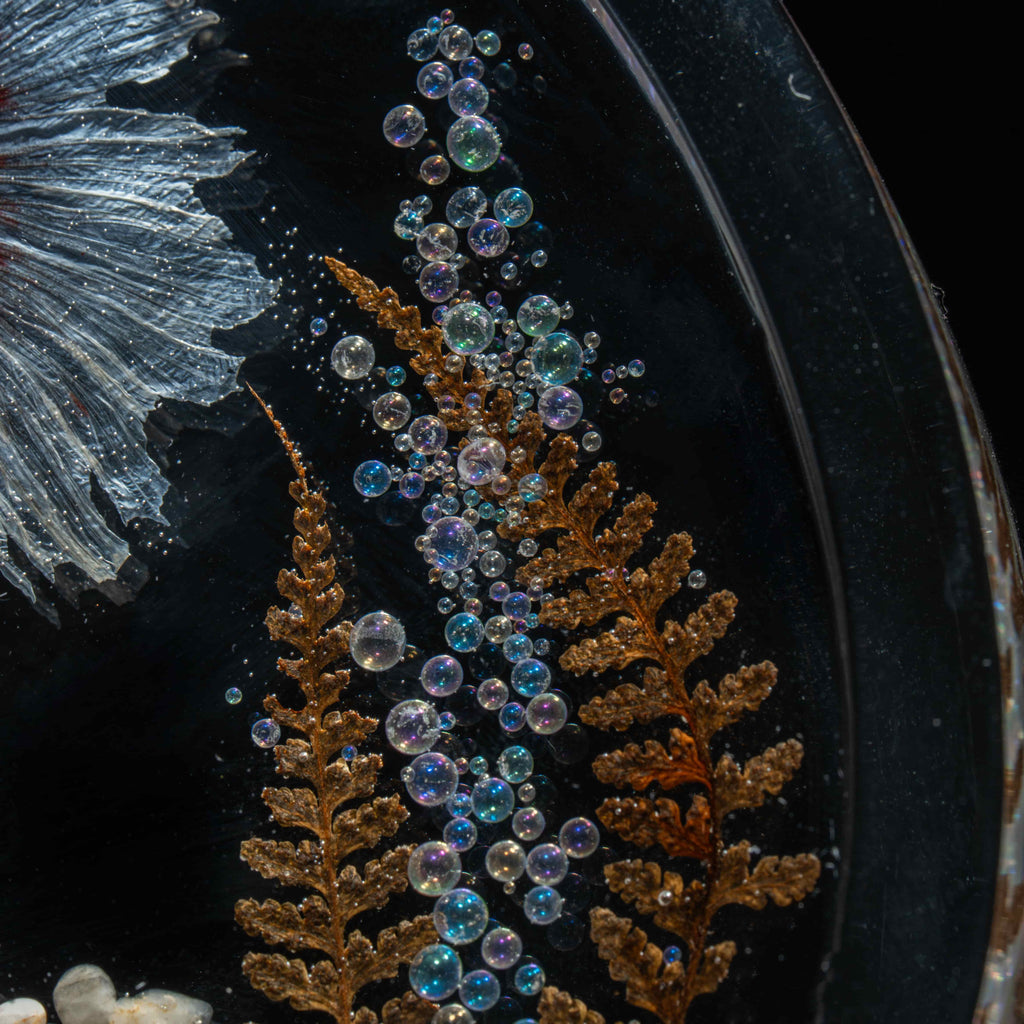 Two real red Betta fish preserved side by side in a clear display tank with green grass. A lifelike taxidermy art piece capturing the elegance and motion of Betta splendens.