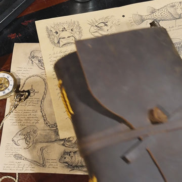 Leather sketchbook journal with handmade leather cover and kraft paper pages featuring Renaissance anatomy drawings, vintage style notebook for artists, blank pages for sketching, dark academia aesthetic journal, antique inspired art book with bone illustrations, creative drawing journal, unique artist gift, handmade notebook for writing, sketching and design work